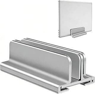 Suporte Vertical para Notebook, Base de Alumínio para Mesa com Ajuste de Largura até 44 cm, Compatível com Lenovo/MacBook Pro/Air/Dell/HP/Surface/iPad, Prata