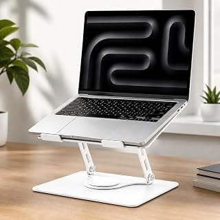 Suporte para Notebook e Tablet Articulado | Rotação 360° + Altura Ajustável | Alumínio Ergonômico Dobrável | Compatível com 11" a 17" (Branco)