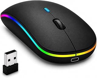Mouse Sem Fio Recarregável Bluetooth 2.4G + USB, Design Ergonômico Slim, Clique Silencioso, DPI Ajustável, LED RGB, para Notebook, PC, Mac, Desktop e Laptop, Cor Preto