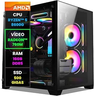 Pc Gamer Computador Completo NoLag® AMD Ryzen 5 8600G, Radeon™ Graphics 760M, 16GB DDR5, SSD 500GB, Gabinete RGB