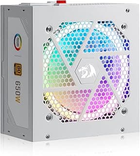 Redragon PSU013 Fonte de Alimentação ATX 80 Plus Gold 650W, Tamanho Compacto 160mm, Ventilador RGB Silencioso 0 RPM, Capacitores Japoneses 100%, Cabos Full Mod, Branco