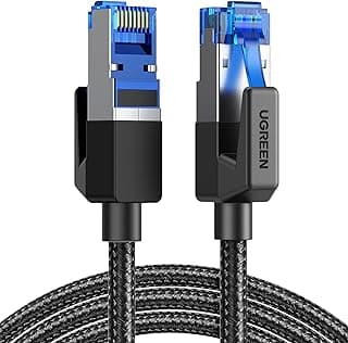 UGREEN Cabo Ethernet Cat 8 10FT, cabo de rede trançado de alta velocidade 40 Gbps 2000 MHz Cat8 RJ45 Cabos LAN blindados para serviços pesados internos compatíveis para jogos PC PS5 Xbox Modem