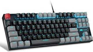MageGee teclado mecânico 75% para jogos, interruptor vermelho, retroiluminação LED azul, 87 teclas compactas, TKL teclados de computador com fio para Windows, Laptop, PC Gamer - Preto/Cinza