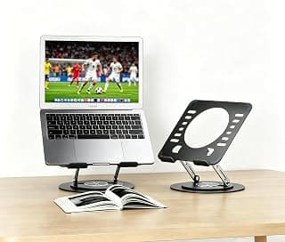 Suporte para Notebook Giratório 360°, Base para Notebook Ergonômica Regulável em Aço Carbono, Braço Articulado Compatível 10-17 Polegadas para Laptop MacBook, Tablet e Celular Home Office (Preto)