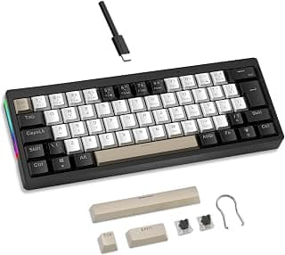 Mini Teclado Mecânico Formato 60% com Fio, Teclas Removíveis, Retroiluminação RGB, 61 Teclas para Jogospara Windows, laptop, PC, Mac - (Branco e Preto-switch Mudo)