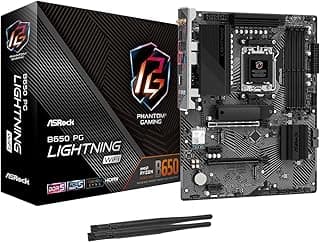 ASRock Placa mãe B650 PG Lightning WiFi Socket AM5 ATX, suporta AMD Ryzen série 9000/8000/7000, DDR5 7200+ (OC), PCIe Gen5 M.2, WiFi 6E, LAN 2.5G