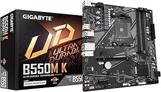 GIGABYTE Placa-mãe B550M K, suporta processadores AMD AM4 Ryzen 5000, Micro-ATX, DDR4, Dual M.2, SATA 6Gb/s, Realtek GbE LAN, PCIe 4.0