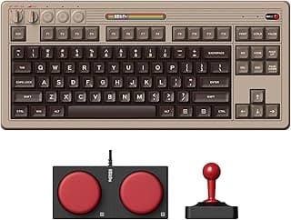 8Bitdo Teclado mecânico retrô, Bluetooth/2.4G/USB-C teclado para jogos de troca a quente com 87 teclas, super botões duplos e super stick para Windows e Android - Edição C64