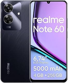 Celular Realme Note 60, 256GB ROM 4GB RAM 6.74“ Tela, 5000mAh Android 14 Octa Core Dual SIM Preto