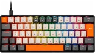 Teclado Mecânico Compacto 60%, Layout ABNT2, Switch Azul, RGB Rainbow, Anti-Ghosting, USB-C, 63 Teclas