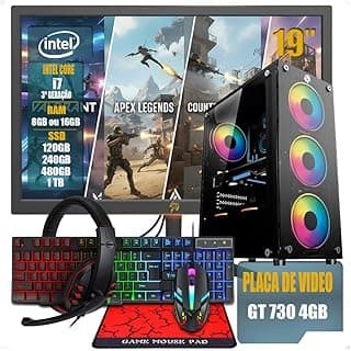 PC Gamer Completo Intel Core i7 3ª Geração, Opções 8GB/16GB RAM, SSD 120GB/240GB/480GB/ 1TB, Placa de Video GT 730 4GB, Windows 11, Monitor LED 19,Teclado e Mouse Gamer, HeadSet (GB, 8, GB, 120)