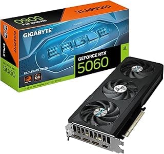 Gigabyte Placa gráfica GeForce RTX 5060 Eagle MAX OC 8G - 8 GB GDDR7, 128 bits, PCI-E 5.0, 2550 MHz Core Clock, 3X DisplayPort, 1x HDMI, NVIDIA DLSS 4, GV-N5060EAGLEMAX OC-8GD