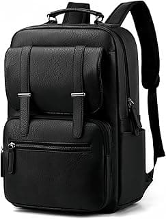 Mochila de Couro Sintético para Adulto, Cabe Notebook de 15,6 Polegadas