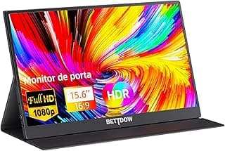 Bettdow Monitor Portatil 15,6'', FHD 1080P Monitor Portátil Conectado Com USB C Dupla/HDMI, IPS Extensor De Tela para Notebook com VESA e Suporte ajustável Funda Inteligente magnético, Plug and Play