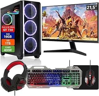 PC Gamer Completo Intel Core i5 16GB SSD 1TB Placa de Vídeo GT 730 2GB Monitor 21,5" com Kit Gamer - Fonte 400W Real Strong Tech