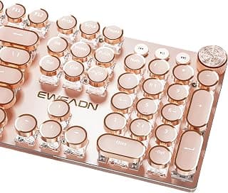 Teclado mecânico para jogos estilo máquina de escrever branco retroiluminado por LED 104 teclas NKRO rosa interruptores redondos retrô anel dourado botão de volume painel de metal cabo