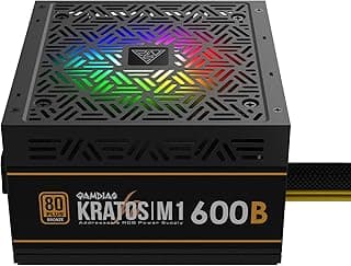 GAMDIAS Fonte de Alimentação RGB 600W KRATOS M1 (ATX/Bivolt/80 Plus PFC Ativo/RGB Endereçavel/Sem Cabo) - KRATOS M1-600B LA, Preto
