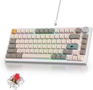 Teclado mecânico 75% com botão de volume, junta para jogos RGB intercambiáveis a quente, com fio personalizado com interruptor vermelho, 82 teclas compactas cremosas (82 bege cinza)