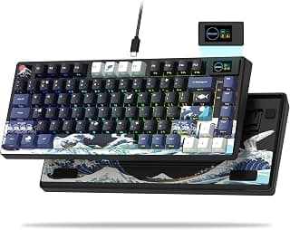 Womier S-K80 75% Keyboard with Color Multimedia Display Mechanical Gaming Keyboard, Wired Hot Swappable Gasket Mount RGB Custom Keyboard, Pre-lubed Stabilizer for Mac/Win, Black Kanagawa