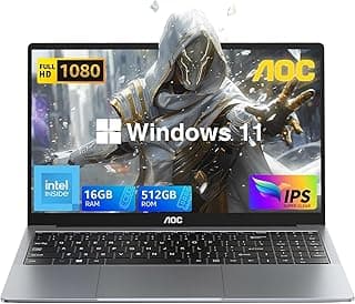 AOC Laptop com tela FHD de 15,6 polegadas com processador N95 (até 3,4 GHz) 16 GB de RAM, SSD de 512 GB, laptop, laptop Windows 11, leve e fino, capa de metal, webcam, tipo C, USB 3.2, cinza