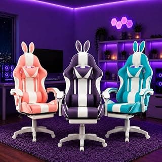 Cadeira Gamer Com Orelhinhas De Coelho Tonton Reclinável Ergonômica Giratória Com Apoio Para Pés De Pc Gamer 150kg E Almofada De Lombar Massageadora Pluggei Select Pluggplay (Lilás)