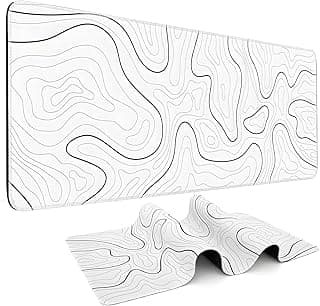 Tapete Grande para Mouse Gamer (90x40 cm), Mousepad para Notebook com Base de Borracha Antiderrapante, Tapete XXL para Mesa com Bordas Costuradas, Impermeável para Gamer, Escritório, Casa (Branco)