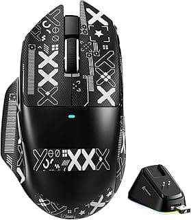 ATTACK SHARK Mouse para jogos V6 65g Superlight sem fio com base de carregamento magnético, BT/2,4 GHz sem fio/com fio 1K Polling, sensor PixArt PAW3311, 25000DPI, fita, mouse gamer de escritório para