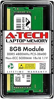 A-Tech Substituição de 8 GB de RAM para CT8G48C40S5 | DDR5 4800MHz PC5-38400 CL40 SODIMM 1Rx16 1.1V Non-ECC SO-DIMM 262 pinos, módulo de memória de notebook