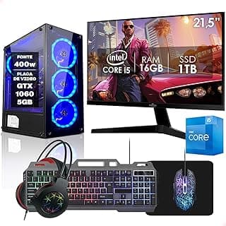 PC Gamer Completo Intel Core i5 16GB SSD 1TB GeForce GTX 1060 5GB Monitor 21,5" Kit Gamer Fonte 400W Strong Tech