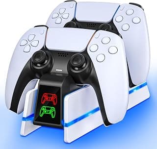 Carregador Duplo para PS5 Controles Wireless Dual Sense – Estação de Carregamento Rápido com Luz LED e Proteção Contra Sobrecarga