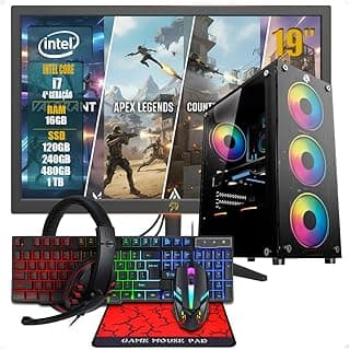PC Gamer Completo Intel Core i7 3ª Geração, Opções 8GB/16GB RAM, SSD 120GB/240GB/480GB/ 1TB, Windows 11, Monitor LED 19,Teclado e Mouse Gamer, HeadSet (GB, 16, GB, 480)