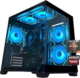 YAWYORE Computador Desktop Gaming PC AMD Ryzen 5 5600GT, 16GB DDR4 3200MHz,1TB M.2 NVMe PCle4.0 Gen4,550W 80PLUS PSU, WiFi, console de escritório com design de jogos, sala de vista mar, torres