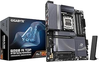 GIGABYTE Placa-mãe B850 AI TOP AMD AM5 LGA 1718, ATX, DDR5, 3X M.2, PCIe 5.0, USB-C, WIFI7, LAN 10GbE, EZ-Latch, Garantia de 5 anos