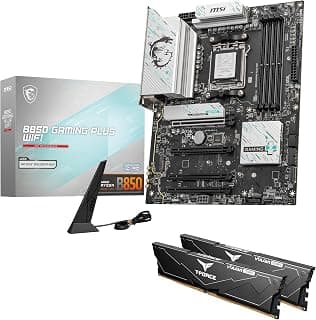 MSI Placa-mãe B850 GAMING PLUS WiFi, ATX-suporta processadores AMD Ryzen 9000-7000, memória AM5-DDR5 8200+ MT/s (OC), PCIe 5.0x16 e 4.0x16, M.2 Gen5, Wi-Fi 7,5G LAN + RAM DDR5 de alta velocidade 32 GB