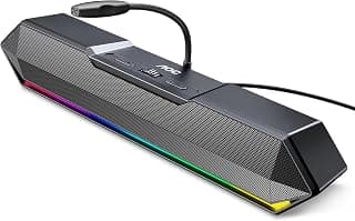 AOC ACS4650 Caixa de Som para PC Gamer 10W RMS, Microfone Removível, Soundbar Estéreo USB, Alto Falante Estéreo com Iluminação RGB, Plug and Play, Alto-falantes para PC, Notebook, Telefone Celular