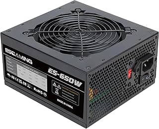 ESGAMING Fonte De Alimentação Atx Não Modular De 650 W Com Ventoinha De 120 Mm Com Controle Térmico Automático E Conectores De 6+2 Pinos, Proteção Pfc, Interruptor De 115/230 V