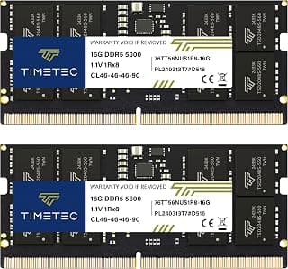 Timetec Kit de 32 GB (2 x 16 GB) DDR5 5600MHz PC5-44800 Unbuffered Non-ECC 1.1V CL46 1Rx8 Single Rank 262 Pin SODIMM Laptop Memory RAM Upgrade