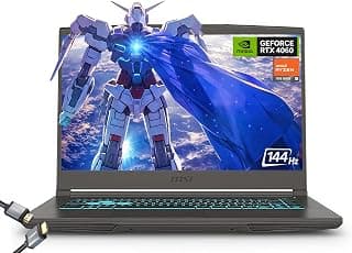 msi Notebook para jogos IPS fino de 39.6 cm 144Hz FHD com bisel fino, AMD Ryzen 5 7535HS, NVIDIA GeForce RTX 4060 - Windows 11, com cabo HDMI (2025) (32 GB de RAM | SSD PCIe de 1 TB)
