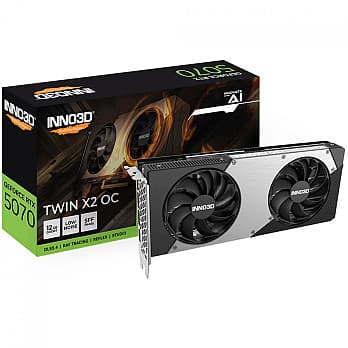 Placa de Vídeo INNO3D NVIDIA GeForce RTX 5070 TWIN X2 OC, 12GB, GDDR7, DLSS, Ray Tracing, N50702-12D7X-195064N