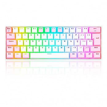 Teclado Mecânico Gamer Redragon Draconic Pro, RGB, Switch Brown, USB, Bluetooth, ABNT2, Branco e Rosa - K530WP-RGB-PRO (PT-BROWN)