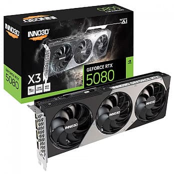 Placa de Vídeo INNO3D NVIDIA GeForce RTX 5080 X3, 16GB, GDDR7, DLSS, Ray Tracing, N50803-16D7-176068N