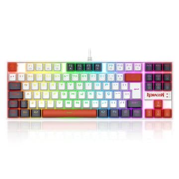 Teclado Mecânico Redragon Gamer Kumara RGB Switch Brown Branco Preto e Vermelho - K552WLR-RGB (PT-BROWN)