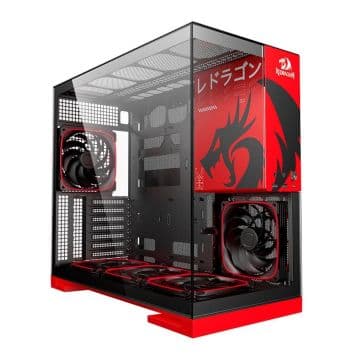 Gabinete Gamer Geometric Future Model 5 Redragon Preto e Vermelho C/ Lateral de Vidro C/ 5 Fans - GEO-M5F-RD